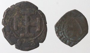 reverse: Napoli. Lotto di 2 monete. Giovanna con il figlio Carlo. 1516-1519. Sestino. Ae. e Denaro. Ae. 