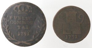 reverse: Napoli. Ferdinando IV. 1759-1799. Lotto di 2 monete. Pubblica 1791. Ae.
