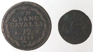 reverse: Napoli. Ferdinando IV. 1759-1799. Lotto di 2 monete. 1 Grano 12 Cavalli 1791. Ae.