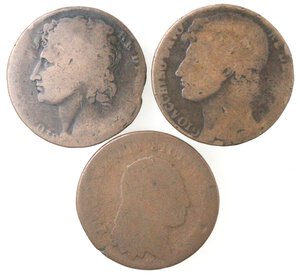 obverse: Napoli. Gioacchino Murat. 1808-1815. Lotto di 2 monete. da 3 Grana 1810 e Ferdinando IV. 1799-1803. 6 tornesi 1803. Ae. 