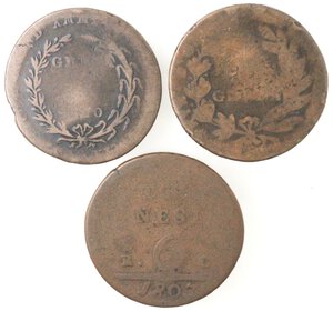 reverse: Napoli. Gioacchino Murat. 1808-1815. Lotto di 2 monete. da 3 Grana 1810 e Ferdinando IV. 1799-1803. 6 tornesi 1803. Ae. 
