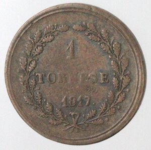 reverse: Napoli. Ferdinando I. 1816-1825. Tornese 1817. Ae. 