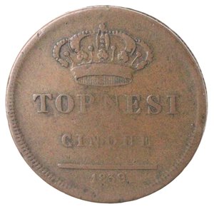 reverse: Napoli. Ferdinando II. 1830-1859. 5 Tornesi 1839. Ae.