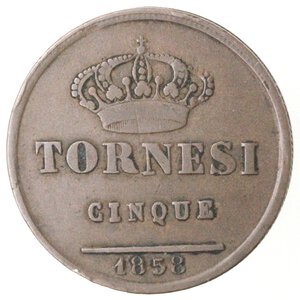 reverse: Napoli. Ferdinando II. 1830-1859. 5 Tornesi 1858. Ae. 