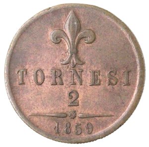 reverse: Napoli. Francesco II. 1859-1861. 2 Tornesi 1859. Ae. 