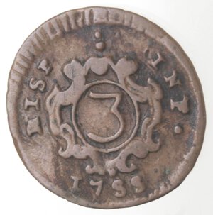reverse: Palermo. Carlo di Borbone. 1734-1759. 3 Piccioli 1755. Ae. MIR 595. 