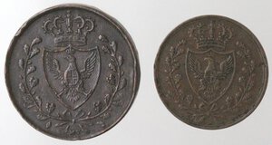 obverse: Carlo Felice. 1821-1831. Lotto di 2 monete. 3 Centesimi e 1 Centesimo 1826. Ae.