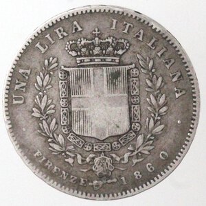 reverse: Vittorio Emanuele II. 1859-1861. Lire 1860 Firenze. Ag. 