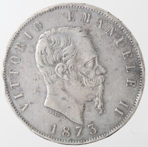 obverse: Vittorio Emanuele II. 1861-1878. 5 lire 1873 Milano. Ag. 