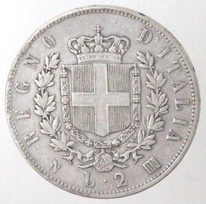 reverse: Vittorio Emanuele II. 1861-1878. 2 Lire 1863 Napoli Stemma. Ag.