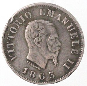 obverse: Vittorio Emanuele II. 1861-1878. 50 Centesimi 1863 Torino. Stemma. Ag. 