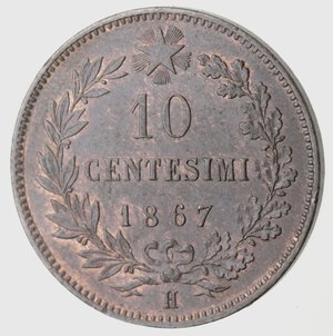 reverse: Vittorio Emanuele II  1861-1878. 10 centesimi 1867 H Birmingham. Ae. 