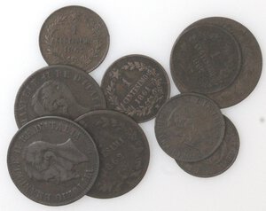 obverse: Vittorio Emanuele II. 1861-1878. Lotto di nove monete. 2 Centesimi 1861 N., 1862 N., (2 pz.) 1867 M., Centesimi 1861 M., 1862 N e 1867 M (3 pz.). Ae. 