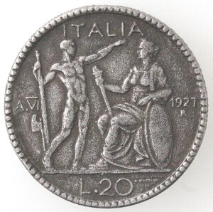 reverse: Vittorio Emanuele III. 1900-1943. 20 lire 1927 Littore. MB. 
