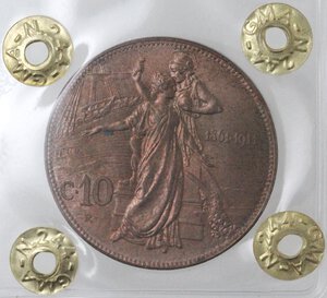 reverse: Vittorio Emanuele III. 1900-1943. 10 Centesimi 1911 Cinquantenario. Ae.