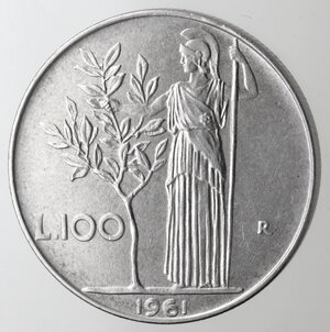 reverse: Repubblica Italiana. 100 lire 1961. Ac.