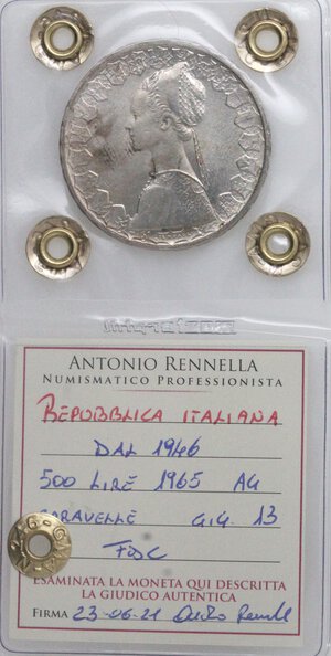 obverse: Repubblica Italiana. 500 Lire 1965 Caravelle. Ag. 