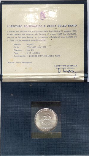 reverse: Repubblica Italiana. 500 Lire 1975 Michelangelo. Ag. 