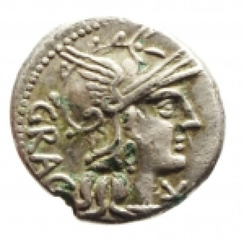obverse: Repubblica Romana. Gens Antestia. Lucius Antestius Gragulus. 136 a.C. Denario Suberato. D/ GRAG Testa di Roma verso destra, davanti *. R/ L ANTES ROMA (Lucius Antestius Roma) Giove su quadriga verso destra. Cr.238/1. Peso 3,22 gr. Diametro 20 mm. BB.