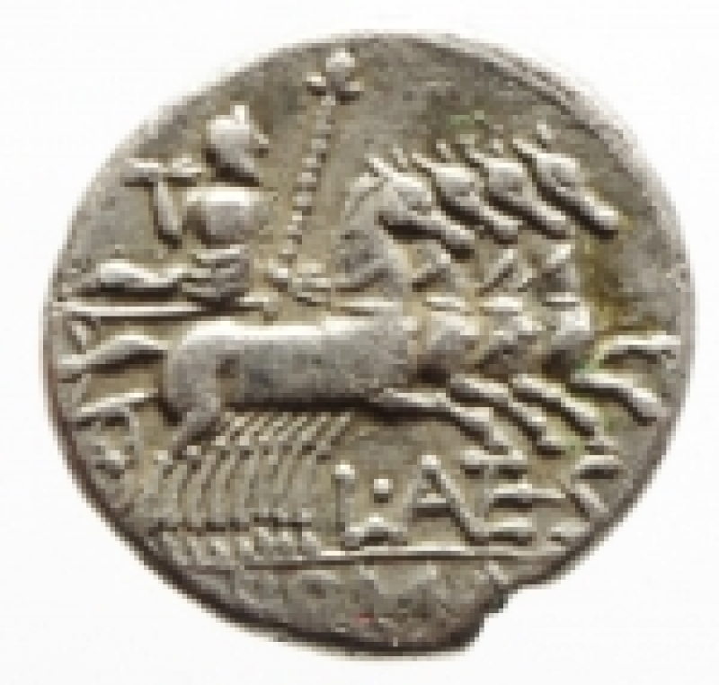 reverse: Repubblica Romana. Gens Antestia. Lucius Antestius Gragulus. 136 a.C. Denario Suberato. D/ GRAG Testa di Roma verso destra, davanti *. R/ L ANTES ROMA (Lucius Antestius Roma) Giove su quadriga verso destra. Cr.238/1. Peso 3,22 gr. Diametro 20 mm. BB.