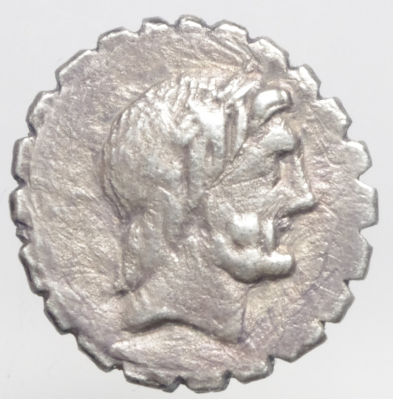 obverse: Repubblica Romana. Gens Antonia. Quintus Antonius Balbus. 83-82 a.C. Denario. D/ Testa di Giove verso destra; dietro SC Senatus Consulto. R/ Q ANTO BALBO PR (Quintus Antonius Balbus praetor) Vittoria su quadriga verso destra. Cr.364/1. Peso 3,45 gr. Diametro 19 mm. MB\qSPL. Denario serrato, patina