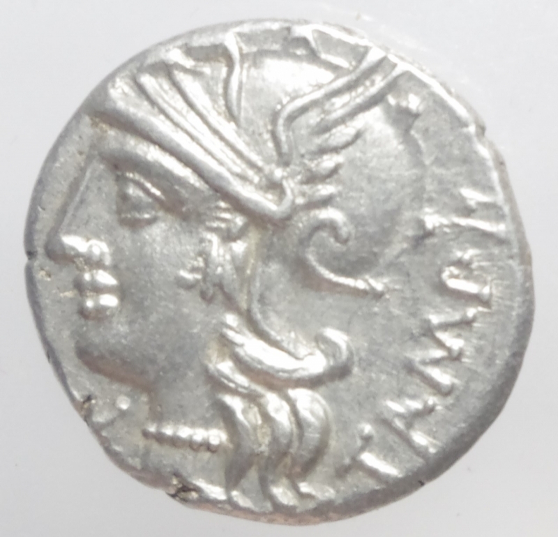 obverse: Roma Repubblica. Baebia. Marcus Baebius Quinti Filius Tampilus. 137 a.C. Denario. D/ TAMPIL. Testa di Roma verso sinistra, davanti x. R/ ROMA.M.BAEBI.Q.F. (Roma Marcus Baebius Quinti Filius). Apollo su quadriga verso destra. Peso gr. Diametro 19 mm. Cr.236/1. qSPL. Ex Collezione Manfredini Luca