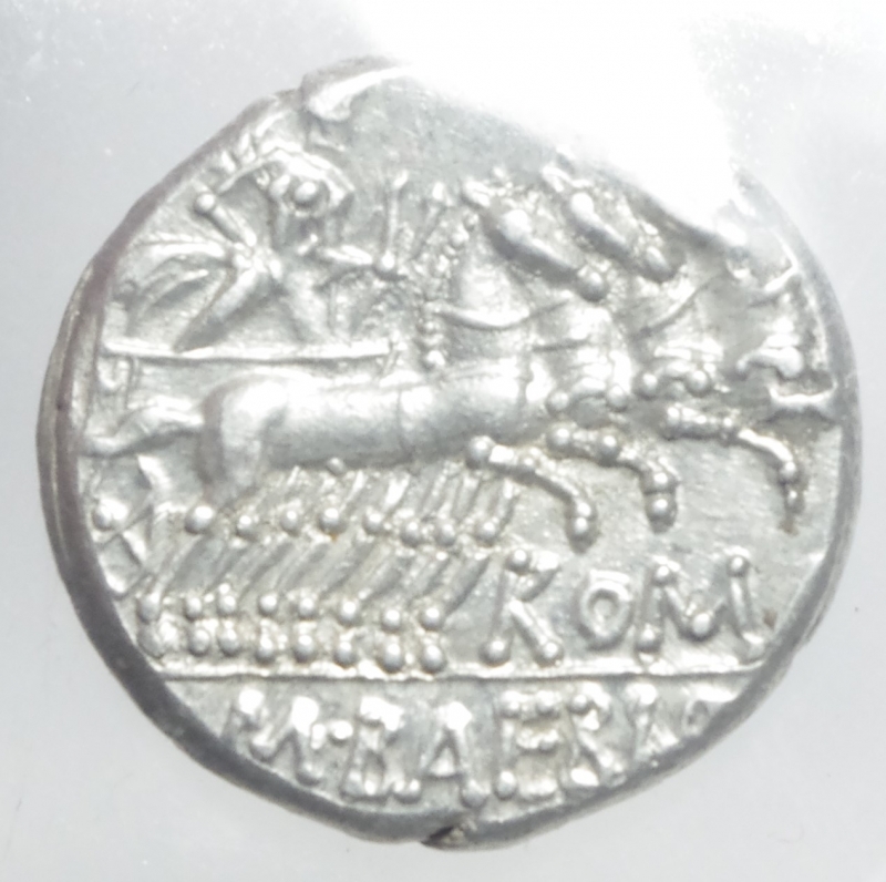 reverse: Roma Repubblica. Baebia. Marcus Baebius Quinti Filius Tampilus. 137 a.C. Denario. D/ TAMPIL. Testa di Roma verso sinistra, davanti x. R/ ROMA.M.BAEBI.Q.F. (Roma Marcus Baebius Quinti Filius). Apollo su quadriga verso destra. Peso gr. Diametro 19 mm. Cr.236/1. qSPL. Ex Collezione Manfredini Luca