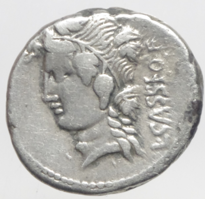 reverse: Repubblica Romana. Cassia. Lucius Cassius Longinus. Denario. 78 a.C. d\ Testa di Libera o Bacco a destra r\ L CASSI Q F Testa di Libera a sinistra. Peso 3,80 g. Diametro 19 mm.BB. Cr.386/1. NC.