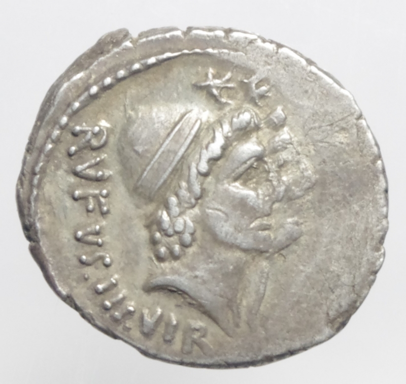 obverse: Repubblica Romana. Gens Cordia. Manius Cordius Rufus. 46 a.C. Denario. Ag. D\ RVFVS III VI, Teste dei dioscuri a destra sormontate da due stelle. R\ MN.CORDIVS, Venere Verticordia con scettro e bilancia, sulla sua spalla cupido. Cr.463/1b. Peso 3,50 gr. Diametro 19,17 mm.BB+. NC. Ex AL Money Intra