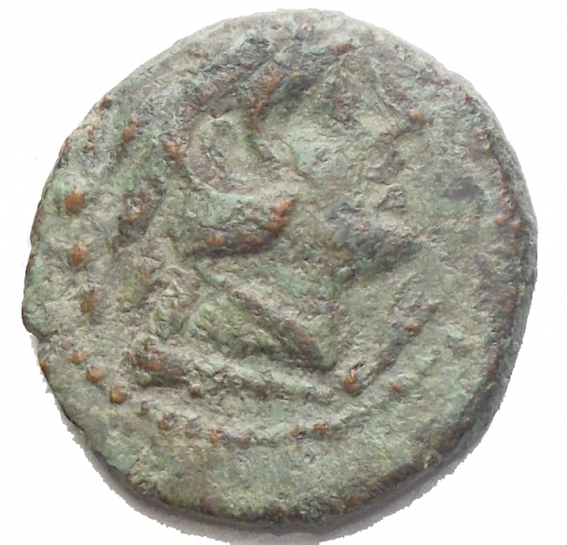 obverse: Repubblica Romana -M. Fabrinius.Quadrante, ca 132.D/ Testa di Ercole a destra con pelle di leone, dietro tre globetti.R/ Prua a destra; sopra M.FABRI/NI, davanti tre globetti. Sotto, ROMA.B. Fabrinia 3. Syd 453b. Cr. 251/3.AE.g 2,88.mm 20.00BB+. Bella patina verde