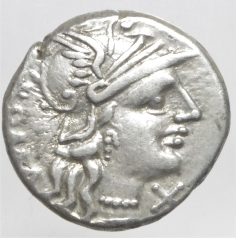 obverse: Repubblica Romana. Gens Minucia. Caius Minucius Augurinus. 135 a.C. Denario. Ag. D\ ROMA. Testa di Roma a destra, Davanti X. R\ C. AVG. Colonna ionica sormontata da una statua. Due figure togate ai lati. Cr.277/1. Peso 3,90 gr. Diametro 18,87 mm. BB+