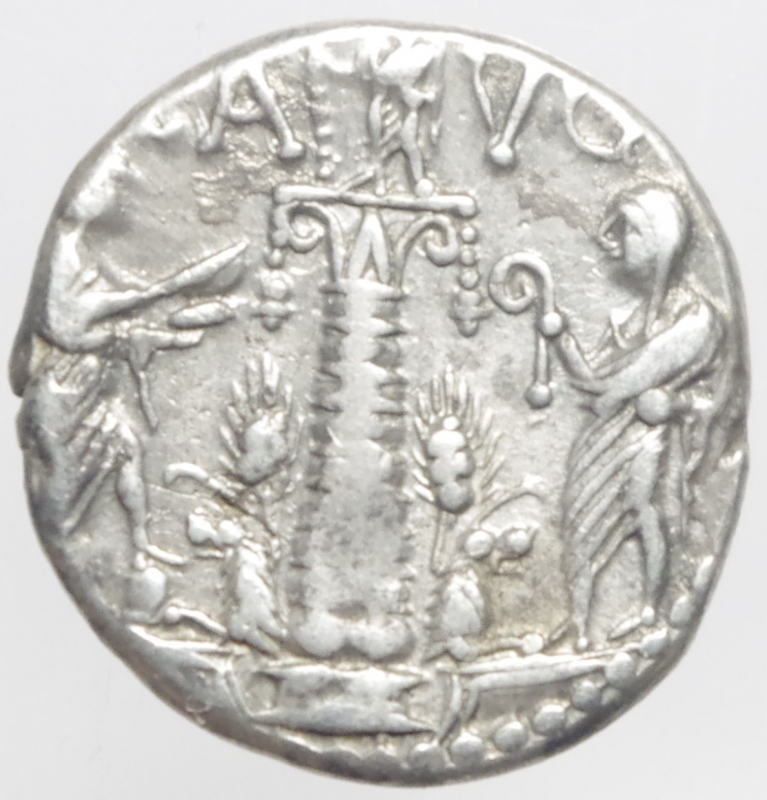 reverse: Repubblica Romana. Gens Minucia. Caius Minucius Augurinus. 135 a.C. Denario. Ag. D\ ROMA. Testa di Roma a destra, Davanti X. R\ C. AVG. Colonna ionica sormontata da una statua. Due figure togate ai lati. Cr.277/1. Peso 3,90 gr. Diametro 18,87 mm. BB+