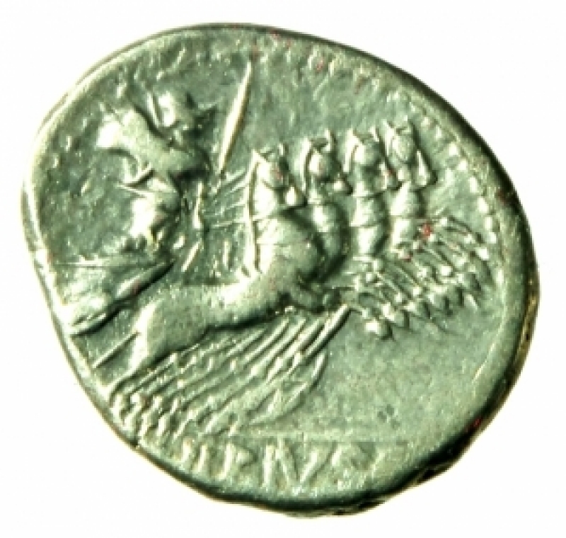 reverse: Repubblica Romana. Gens Vibia. C.Vibius C.f. Pansa. 90 a.C. Denario. D\ Testa di Apollo PANSA. R/ Pallade su quadriga con trofeo e scettro C VIBIVS C F. Cr.342/5. Peso 4,20 gr. Diametro 19,50 mm. BB. Moneta di peso eccedente.
