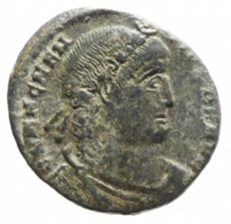 obverse: Impero Romano.Magnenzio (350-353). Maiorina, Arles ?350-351. D/ MAGNEN-TIVS P F AVG. Busto diademato, drappeggiato e corazzato a destra. R/ FELICITAS REI - PVBLICE / R P LC. Magnenzio stante di fronte volto a sinistra, con Labaro e Vittoria. RIC ?. AE. g. 4.55 mm. 22.00 qBB