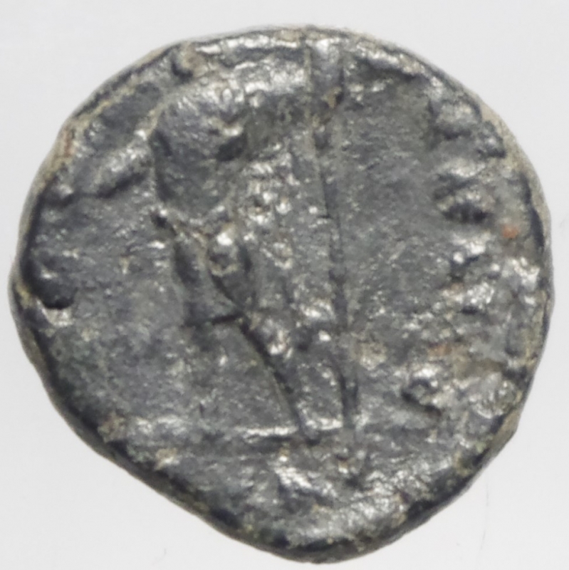 reverse: Impero Romano. Teodosio I.379-395.d.C. D\ Testa verso destra RVICTORIA AVGG l  imperatore verso destra con stendardo regge una vittoriola Peso 2,00 gr.qBB.