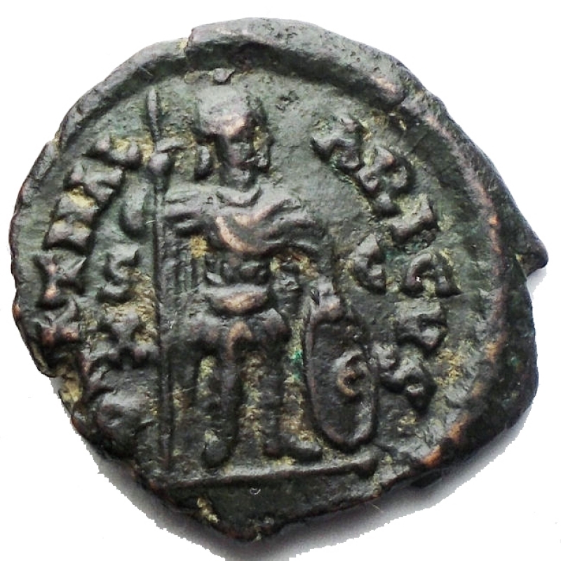 reverse: Monete Barbariche - ATALARICO. Roma. Decanummo. d/ Busto di Roma elmata a ds. r/ Il Re stante volto a sn. con ancia e scudo. Rif BMC 65 var. qSPL. Raro. Bell esemplare