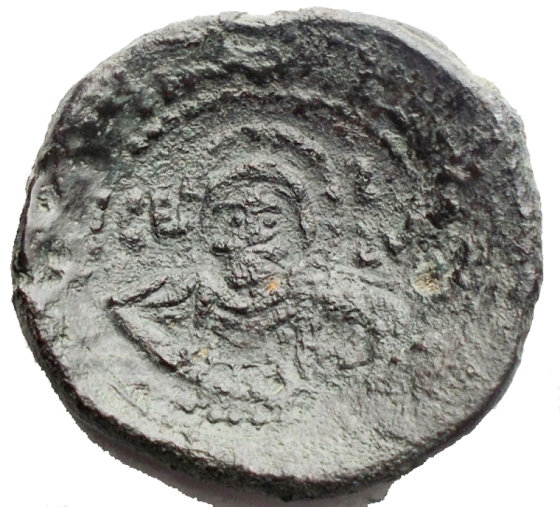 obverse: Zecche Italiane.Messina.Ruggero II (1105-1154).Doppio follaro.AE. gr 6,48. mm 24,2 x 23,2. BB+/qBB.R.