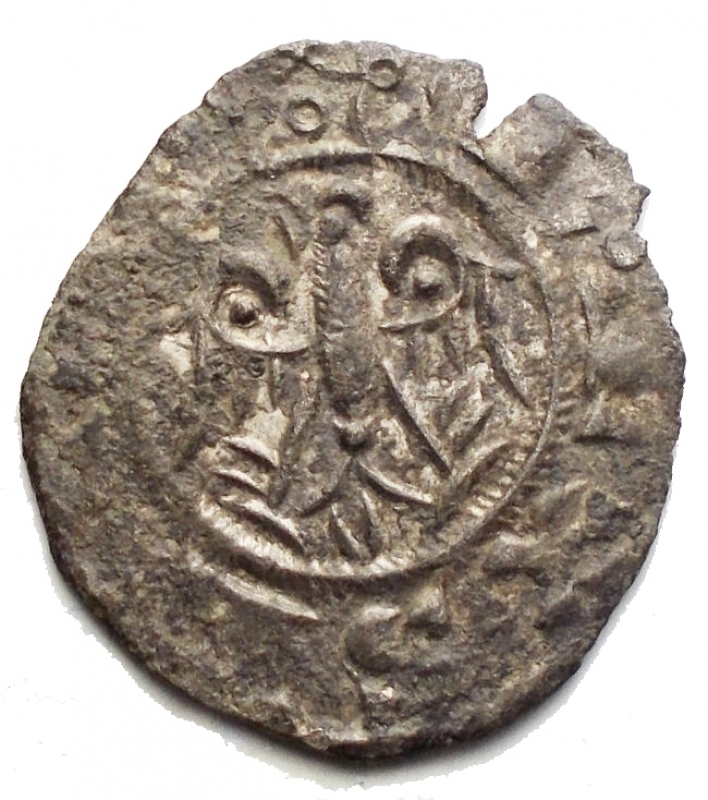 obverse: Zecche Italiane - Messina. Federico II (1197-1250) Denaro del 1221.D/ Croce. R/ Aquila. Sp.107. MI. 0,71 gr.BB+