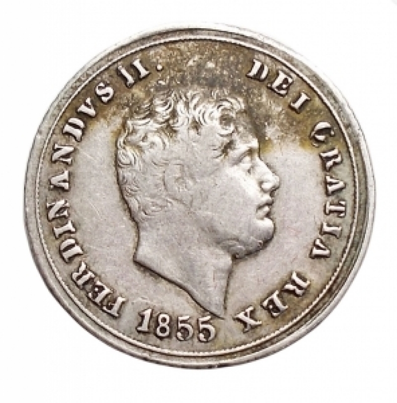 obverse: Zecche Italiane - Napoli. Ferdinando II. 1830-1859.10 grana 1855. P.R. 168. Peso 2,28 gr. Diametro 18,66 mm.qBB