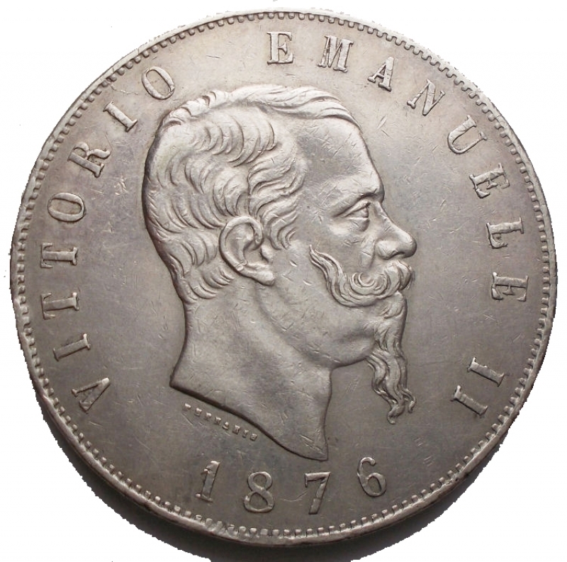 obverse: Casa Savoia - Regno di Italia. Vittorio Emanuele II (1864-1878). 5 lire 1876 Roma. Ag. BB-SPL. Bell esemplare. Leggera patina