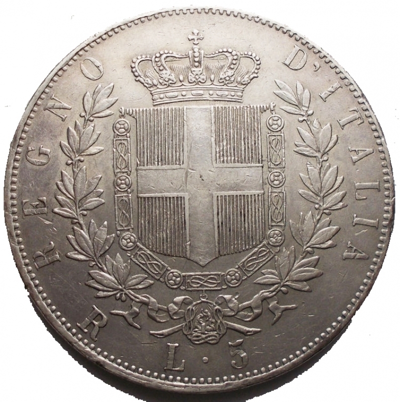 reverse: Casa Savoia - Regno di Italia. Vittorio Emanuele II (1864-1878). 5 lire 1876 Roma. Ag. BB-SPL. Bell esemplare. Leggera patina