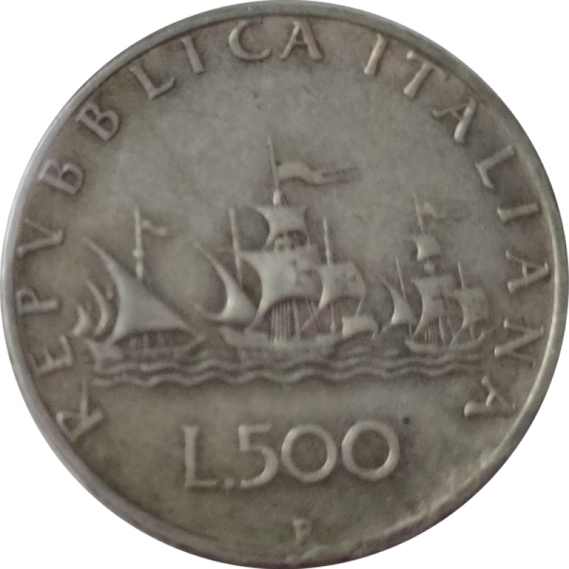 reverse: Repubblica Italiana. 500 lire Argento 1965. Ag. Interessante variet: a causa di un errore di preparazione del conio questo esemplare presenta la legenda coniata a met.