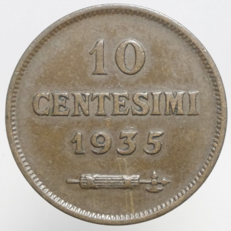 obverse: San Marino. 10 Centesimi 1935. Ae. SPL.Rame Rosso