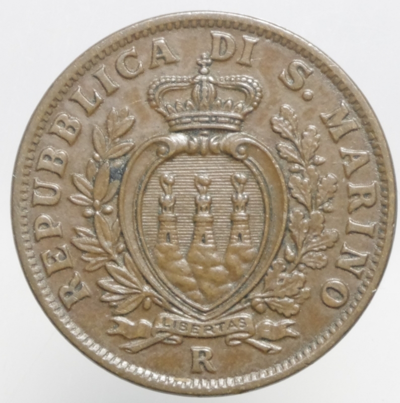 reverse: San Marino. Vecchia Monetazione. 1864-1938. 10 centesimi 1936. Ae. Gig. 34.SPL. Rame rosso.