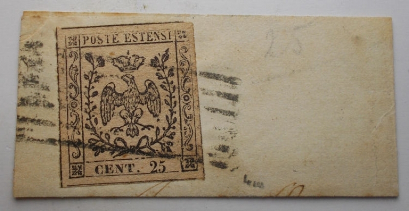 obverse: Francobolli - Modena antichi stati. 25 centesimi su frammento