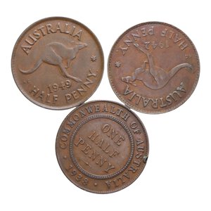 reverse: AUSTRALIA GIORGIO VI 1/2 PENNY 1938-1942-1949 CU LOTTO 3 MONETE VARIE CONSERVAZIONI
