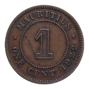 reverse: MAURITIUS GIORGIO V 1 CENT. 1922 CU 1,98 GR. BB/BB+