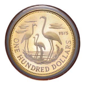 obverse: BAHAMAS ELISABETTA II 100 DOLLARI 1975 AU 5,46 GR. IN COFANETTO PROOF