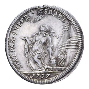 reverse: ROMA CLEMENTE XI (1700-1721) GIULIO 1707 AN. VII RR AG. 3,04 GR. qSPL (APPICCAGNOLO RIMOSSO)
