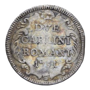 reverse: ROMA BENEDETTO XIV (1740-1758) 2 CARLINI ROMANI 1751 AN. X AG. 5,11 GR. BB